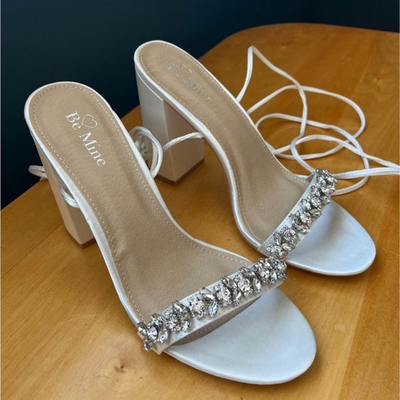 “Be Mine” (ASOS) Ivory Satin Jewelled Bridal Heels - Picture 3 of 5
